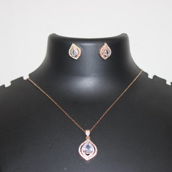 Rose gold Jewellery Pendant Set Rose Gold Pendant Necklace Rose Gold Necklace - Picture 2 of 3